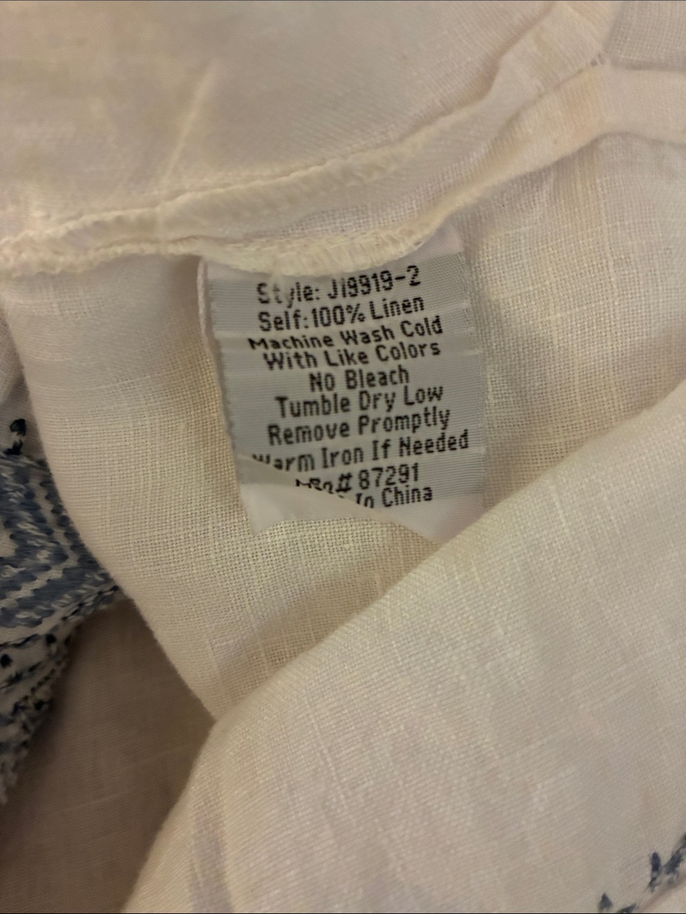 Johnny Was White Linen tie neck Blouse with Blue and floral embroidery Size XS - Picture 8 of 11